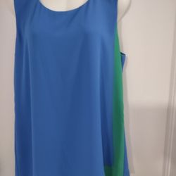 BCBG MAXAZRIA, Sleeveless women's dress, blue, green and black, four layers to the knees, with zipper closure on the back, double lining