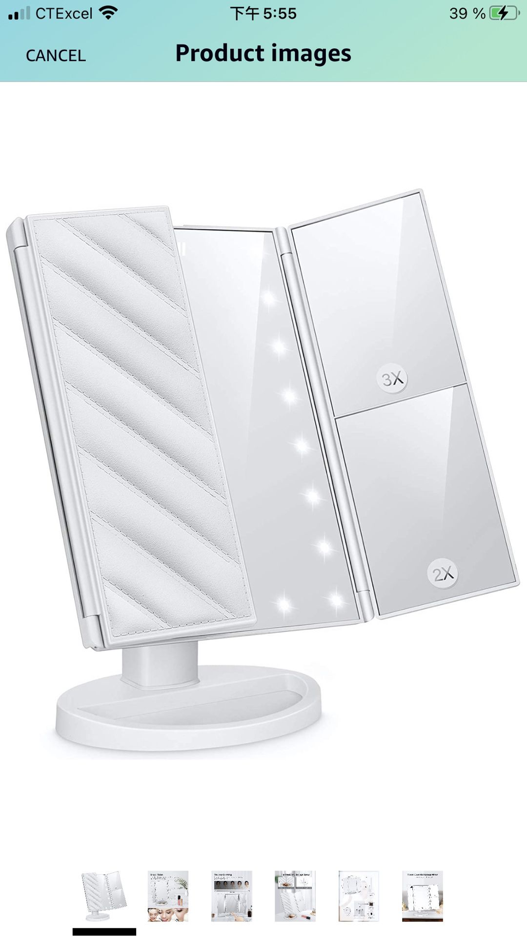 ESSENTIAL Makeup Mirror with Lights Vanity Lighted Trifold Mirror 1x 2X 3X Magnification, Adjustable Touch Control Trifold Mirror with 21 Led Lights,1