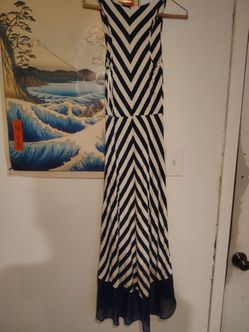 The Limited Navy and White Chevron Striped High-Low Maxi Dress