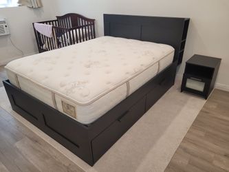 Fully Assembled Storage Queen Size Bed with Storage Headboard and Complimentary Mattress