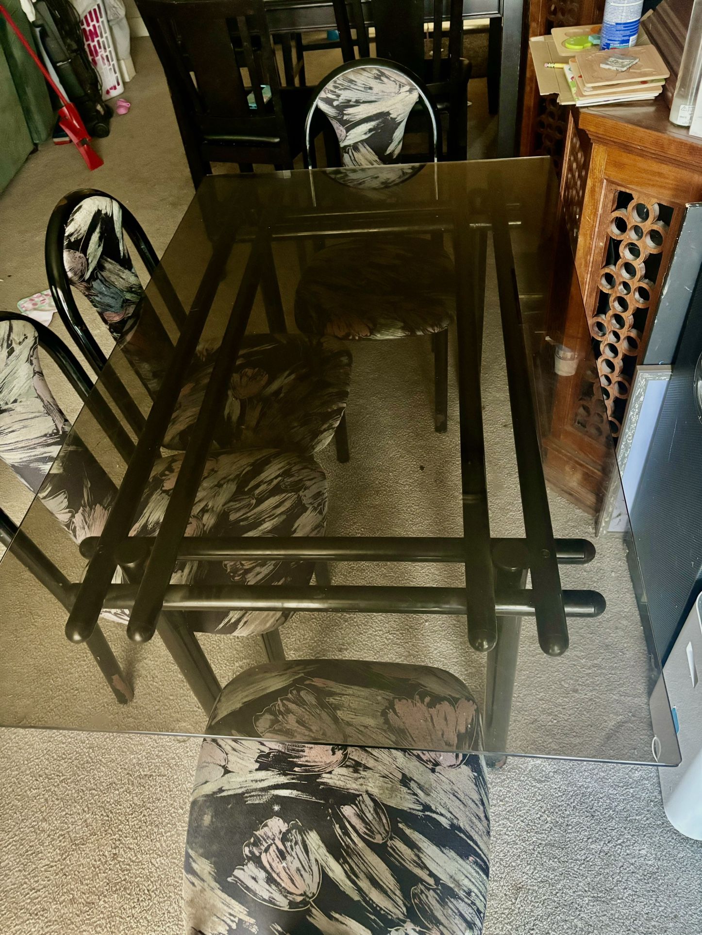 free glass table with 5 chairs