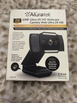 Aluratek 2K HD Webcam with Dual Stereo Noise Cancelling Mics, Auto Focus New