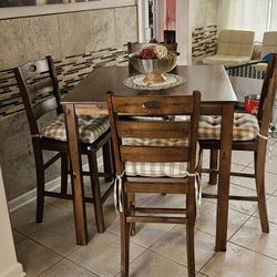 Brown Wooden High Table 4 Chairs Set