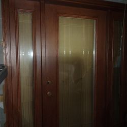 Custom Hinged Sidelite 6'8" X 3' Cherry Door | 14" Bevelline Window