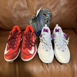 Baseball cleats glove bundle Trout Nike Wilson React Zoom Huarache size 7 8.5 