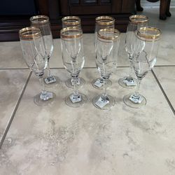 Champagne Flutes Double Gold Rim Heavy Glass Excel Cond 8 Total