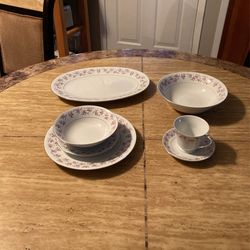 5 Piece  China Set Place Setting 8 Plus Platter And Serving Bowl and Sugar bowl and creamer