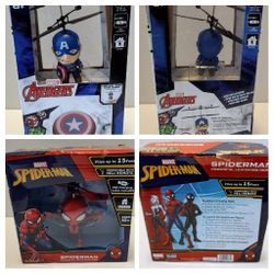 NIB World Tech Toys Captain America Hover Helicopter & Spiderman Levitating Hero