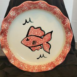 Vintage Three Rivers Pottery 25th Anniversary Spongeware Fish Plate 7"