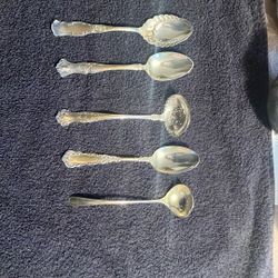 5 Silver Spoons And 3 Piece Homen Set