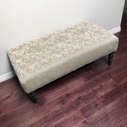 Tufted Velvet Jacquard Bench With Wooden Legs 