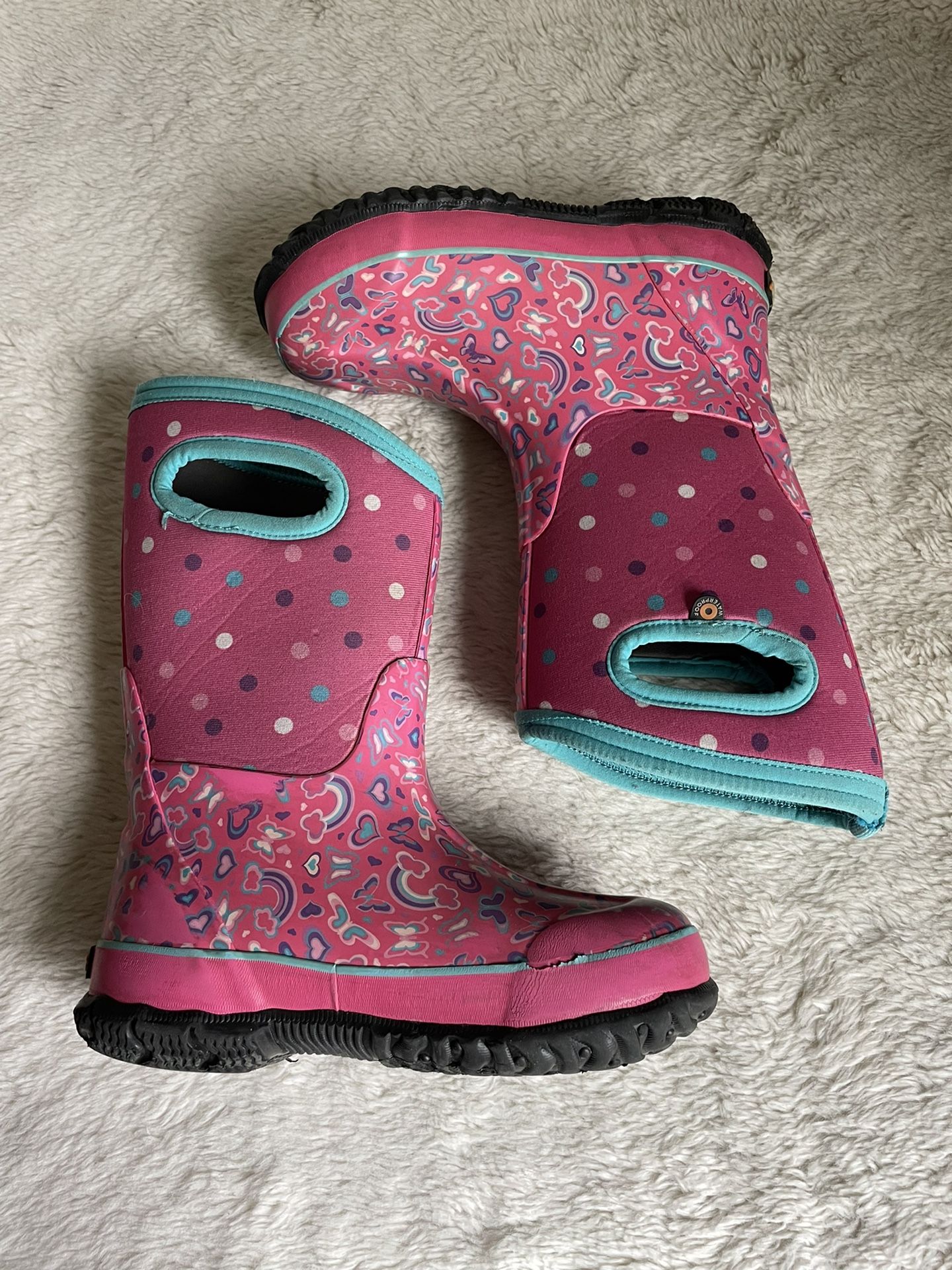 Bogs Kids Girls Size 13  Insulated Boots Snow Slush Rain Pink Hearts Rainbow 