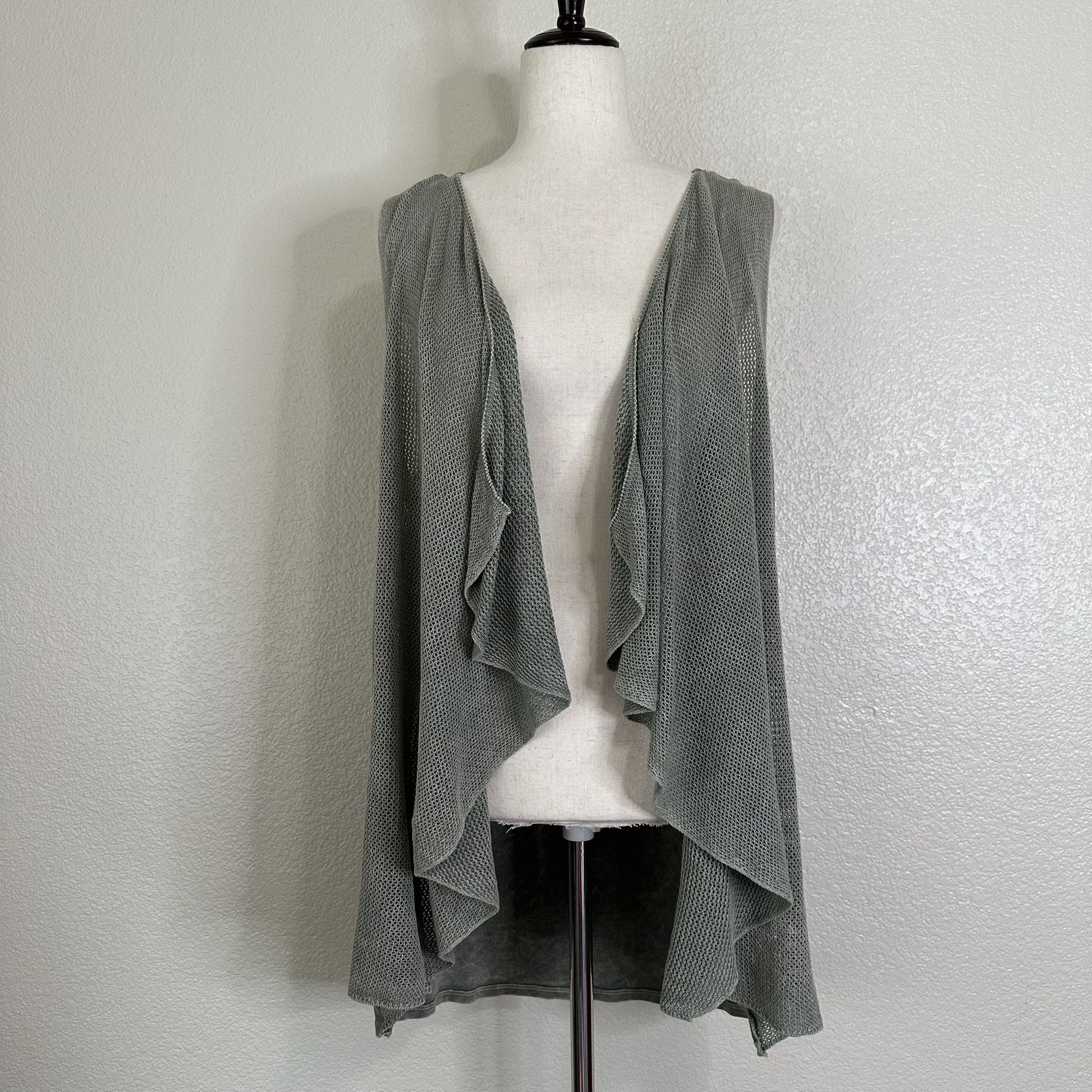 M. Rena Gray Open Front Knit Cardigan, Sz Small