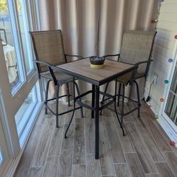 Patio Bar Height Table & 2 Swivel Chairs