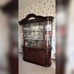 Dark Wood China Cabinet, Glass Doors and Lighting - Like New – Gurnee, IL