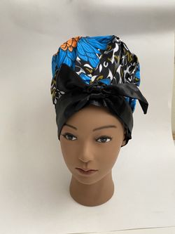 3PC African Print Bonnet With Silk Satin Material On The Inside And An Adjustable Tie