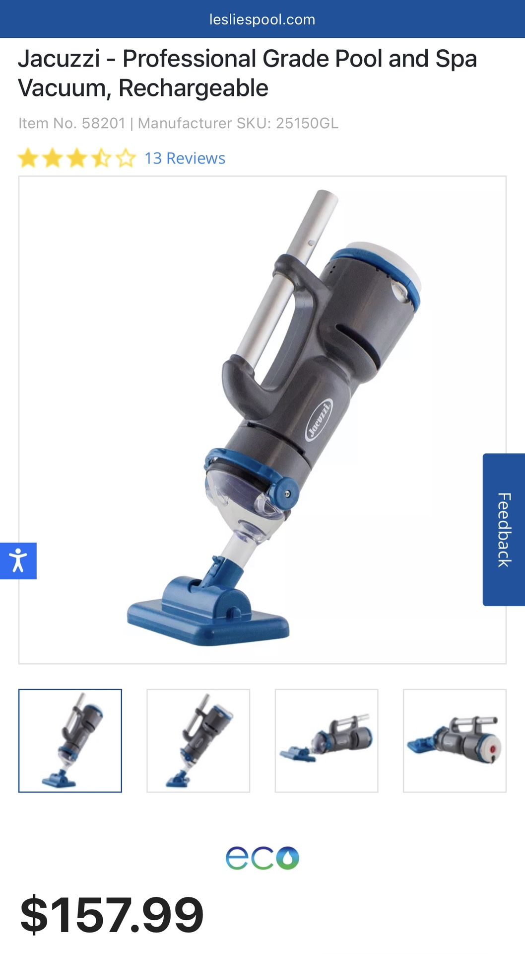 Jacuzzi Professional Grade Pool and Spa Vacuum, Rechargeable for Sale