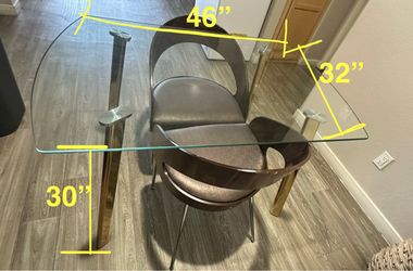 Glass top dining table with 2 chairs