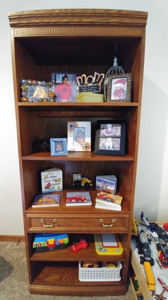 2 Wooden "Light Up" Bookshelves with pull out drawers & 1 has a cabinet. GOOD CONDITION!!!