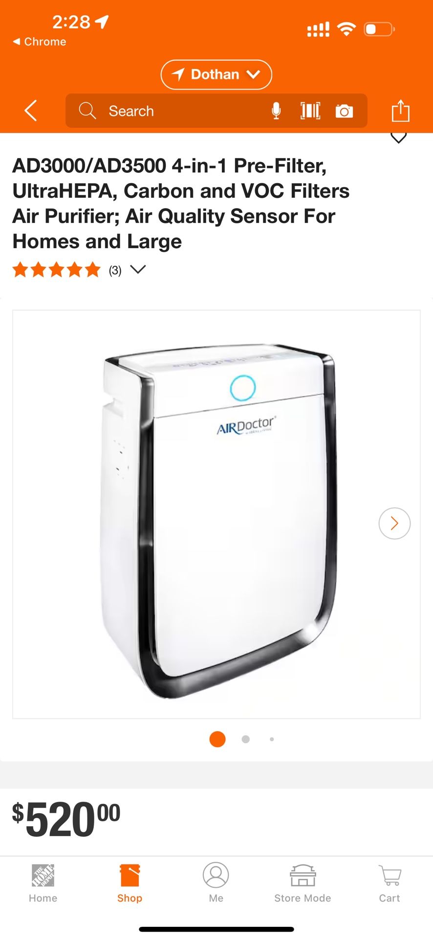 Air Doctor AD3000 4-in-1 Pre-Filter, UltraHEPA, Carbon and VOC Filters Air Purifier; Air Quality Sensor For Homes and Large