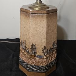 Vintage Stoneware Forest Valley Lamp - Ron Lederer Signed