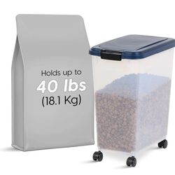 New IRIS USA 40 Lbs / 45 Qt WeatherPro Airtight Pet Food Storage Container With Attachable Casters 