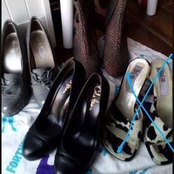 3 Pairs Of  High Heels Dress Shoes  &   1  Pair Of High Heel Boots Womens