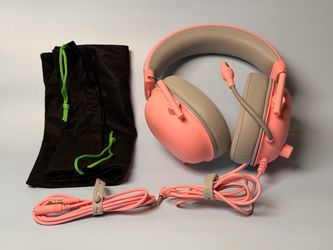 Pink Razer Gaming Headset with Mic and Cables