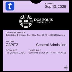 Grey day concert tickets for sep.13th 