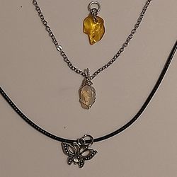 amber, opal (925), and moonstone (butterfly) with two necklaces 
