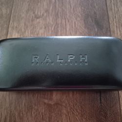 Ralph Lauren Black Leather Embossed Eyeglass Case Clamshell Closure