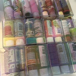 Lot Of Assorted Acrylic And Spray Paint. Paint Brushes