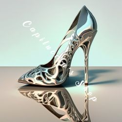 Beautiful silver classy mirror shoe poster