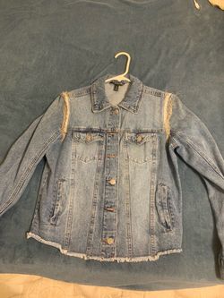 Light Wash Denim Jacket with Frayed Hem