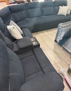 Blue sectional recliner