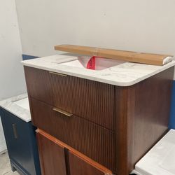 36” Brown Solid Wood Bathroom Vanity with Marble Top (V38)