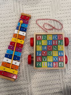 Xylophone & Melissa & Doug Classic ABC Wooden Block Cart Educational Toy with 30 Solid Wood Blocks