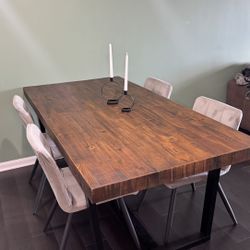 Modern Rustic 72” Dining Table + Set of 4 Velvet Dining Chairs – The Perfect Dining Upgrade