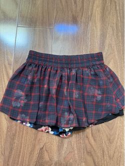 Zara Trafaluc Red and Black Plaid Skirted Skirt with Floral Liner