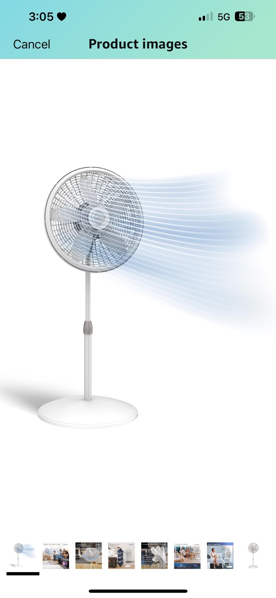 Lasko Oscillating Pedestal Fan - Lasko Fan with Adjustable Height and 3 Cooling Speeds, Portable, 18", White, 1820