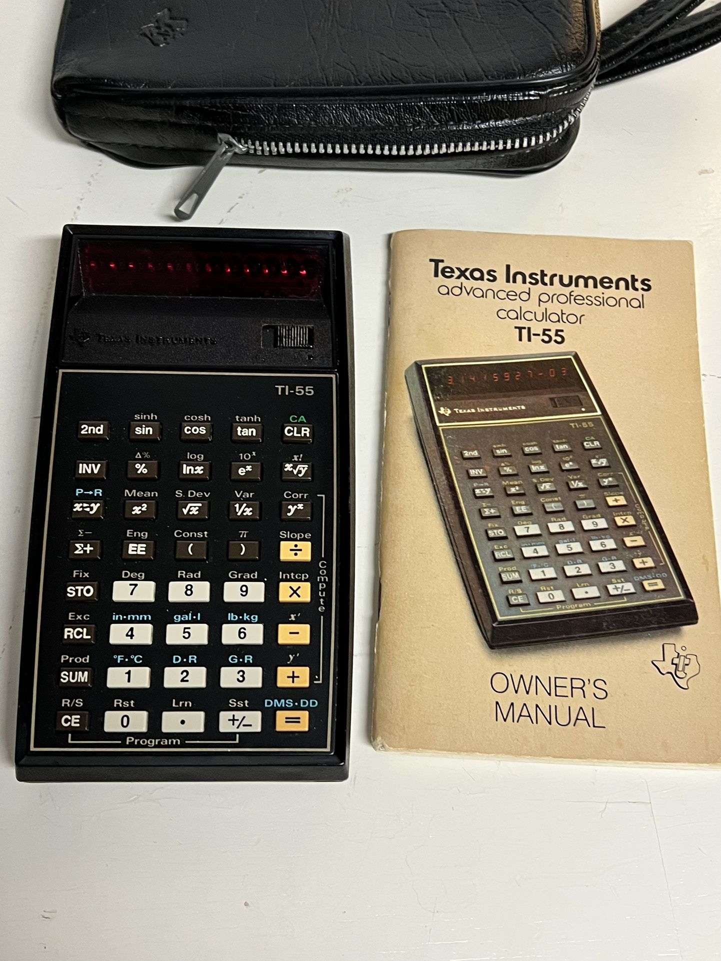 Vintage Texas Instruments TI-55 Calculator From 1977 Original Manual And Travel Case