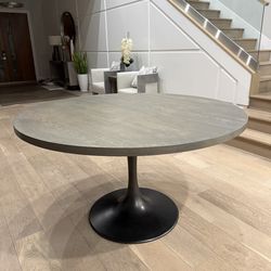 Reclaimed solid wood 54” round dining table with metal base