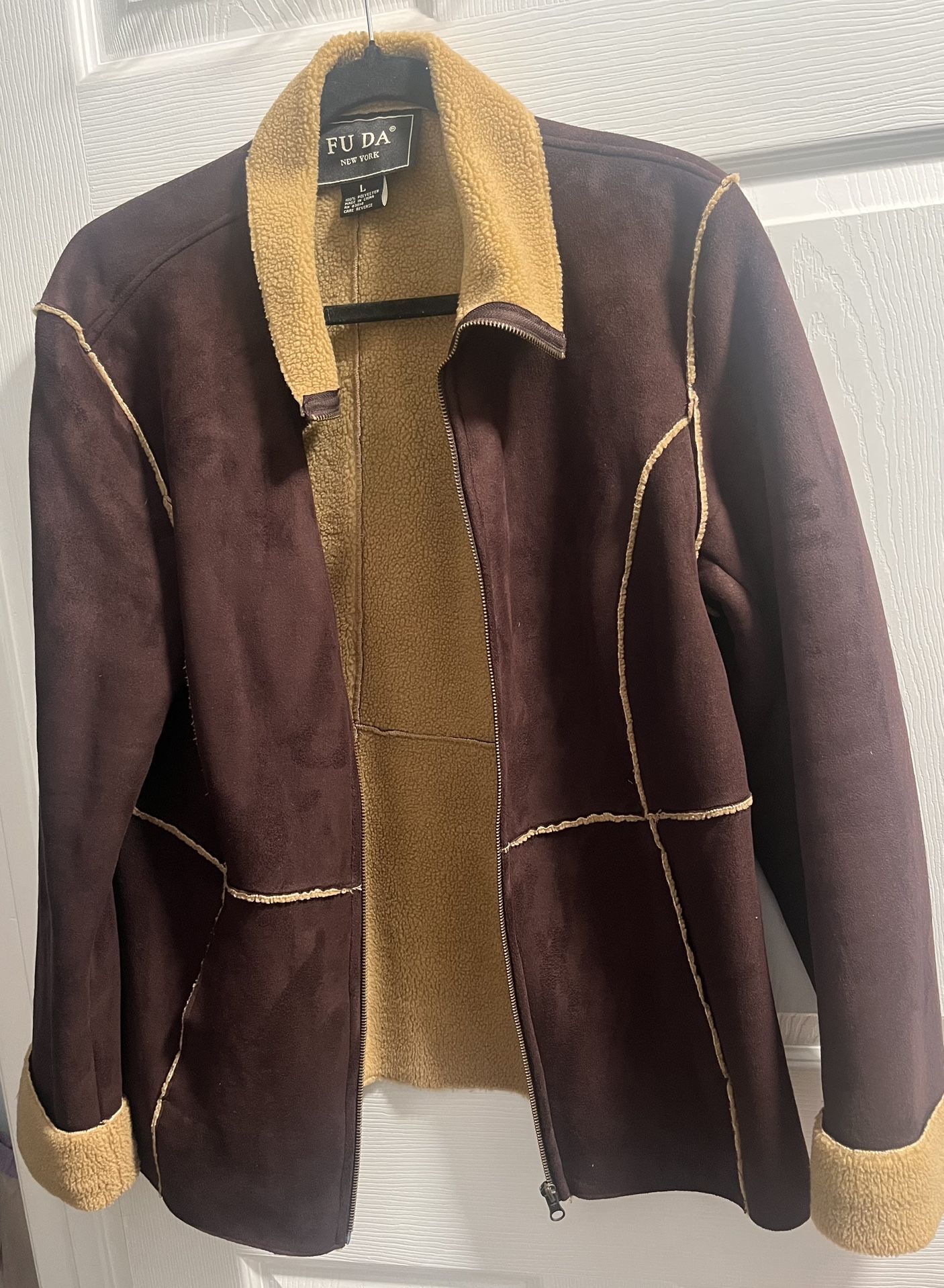 Chocolate Brown Faux Suede Sherpa Jacket