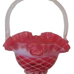 Fenton Cranberry Opalescent Glass Criss Cross Pattern Basket Vintage 5" x 7.25"  $35 Shipping available