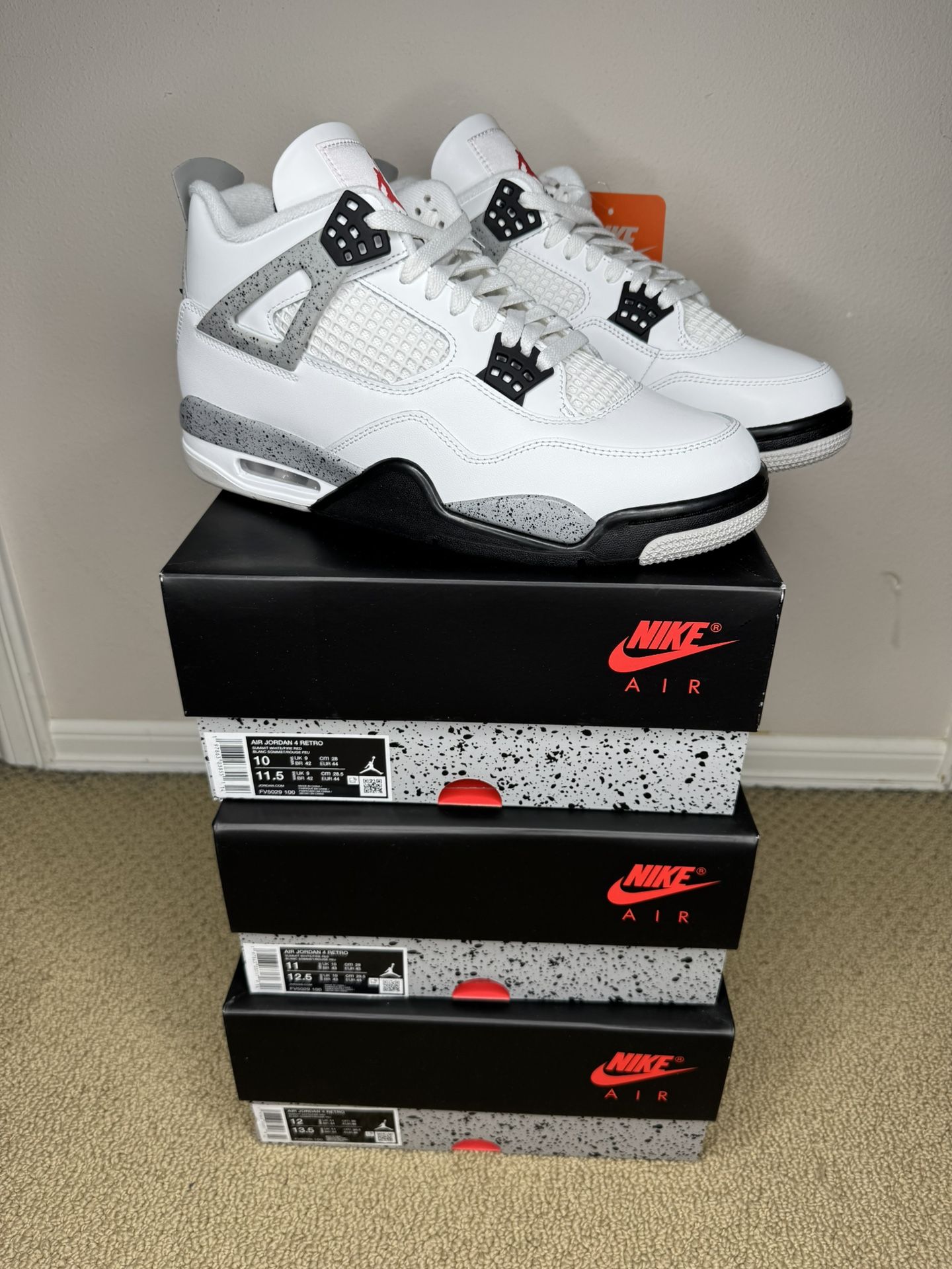 PRICE FIRM Air Jordan 4 Retro White Cement Basketball Shoes (Men’s Sizes 10, 11, 12)
