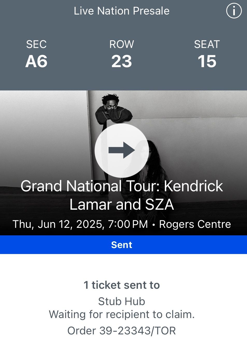 4 Floor Seats Kendrick Lamar & SZA Tickets On 6/12 Section A6