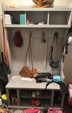 Gray Entryway Hall Tree / Storage Bench