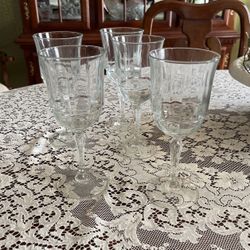 5 Antique Wine Glasses And Sugar And Creamer