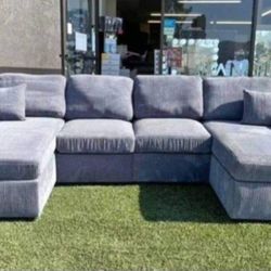 ✅️✅️ 4 pc dark grey corduroy fabric sectional sofa with doble chaise ✅️