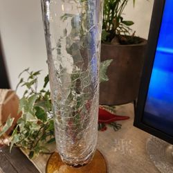 Crackle Glass Vase With amber Base